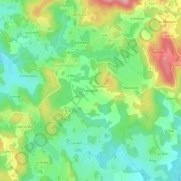 Mappa topografica Les Lignes, altitudine, rilievo