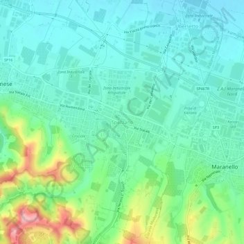 Mappa topografica Spezzano, altitudine, rilievo
