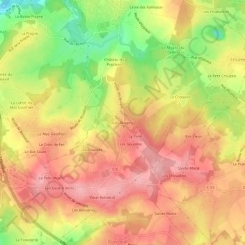 Mappa topografica Les Bruges, altitudine, rilievo