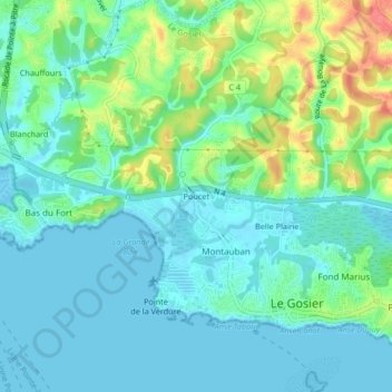 Mappa topografica Poucet, altitudine, rilievo