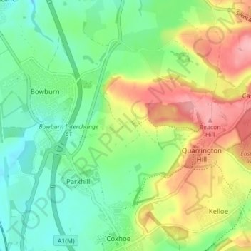 Mappa topografica Old Quarrington, altitudine, rilievo