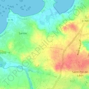 Mappa topografica Keradennec, altitudine, rilievo