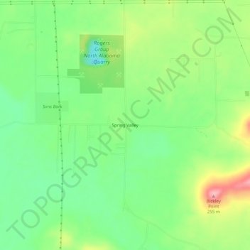 Mappa topografica Spring Valley, altitudine, rilievo