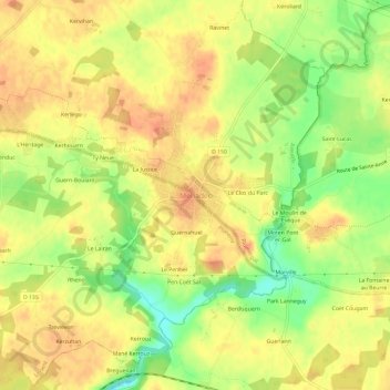 Mappa topografica Mériadec, altitudine, rilievo
