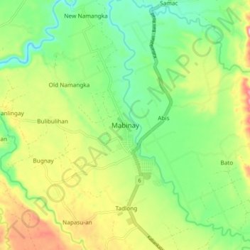 Mappa topografica Mabinay, altitudine, rilievo