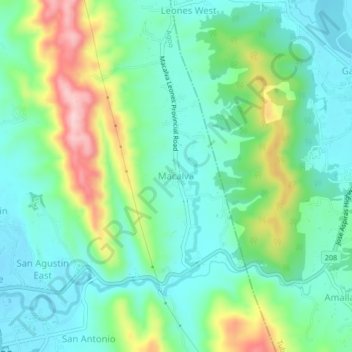 Mappa topografica Macalva, altitudine, rilievo