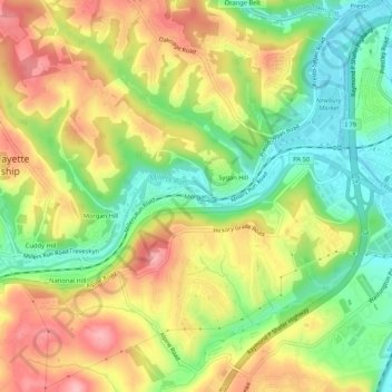 Mappa topografica Morgan, altitudine, rilievo