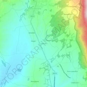 Mappa topografica Ceceraio, altitudine, rilievo