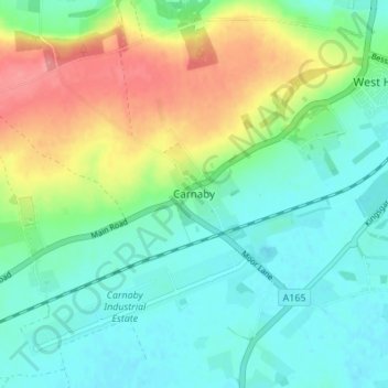 Mappa topografica Carnaby, altitudine, rilievo
