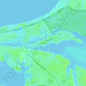 Mappa topografica Broad Bay Colony, altitudine, rilievo