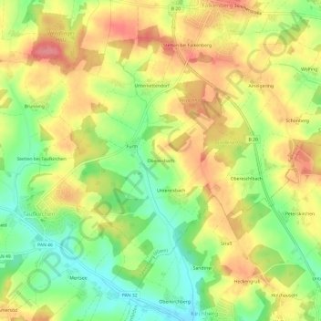 Mappa topografica Obereisbach, altitudine, rilievo