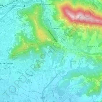 Mappa topografica Valbona, altitudine, rilievo