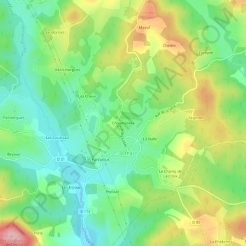 Mappa topografica Chaumezelle, altitudine, rilievo