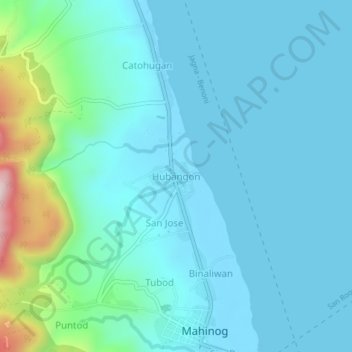 Mappa topografica Hubangon, altitudine, rilievo