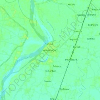 Mappa topografica Azamnagar, altitudine, rilievo