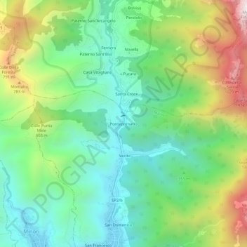 Mappa topografica Ponteprimario, altitudine, rilievo