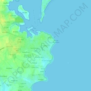 Mappa topografica Coadigou, altitudine, rilievo