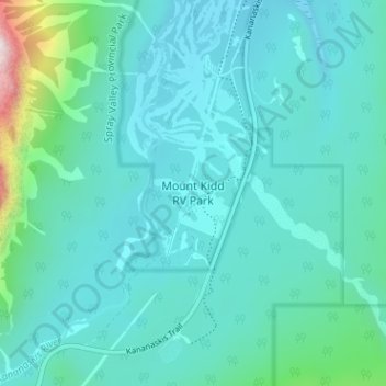 Mappa topografica Mount Kidd RV Park, altitudine, rilievo