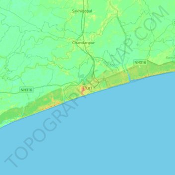 Mappa topografica Puri, altitudine, rilievo