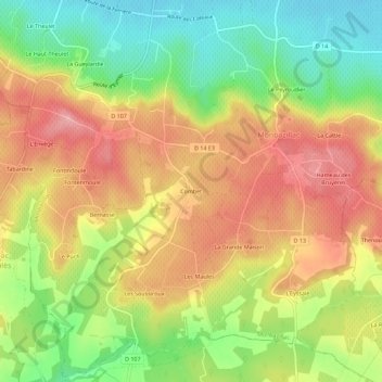 Mappa topografica Combet, altitudine, rilievo
