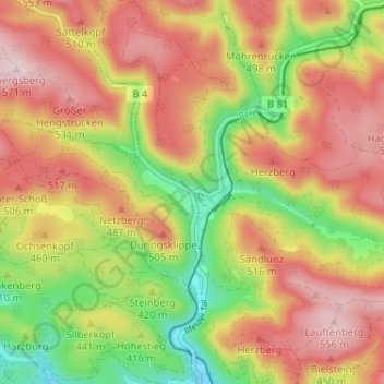 Mappa topografica Netzkater, altitudine, rilievo