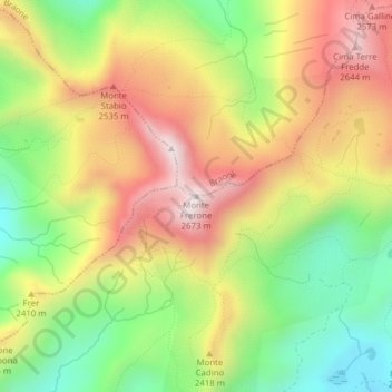 Mappa topografica Monte Frerone, altitudine, rilievo