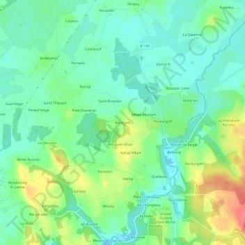 Mappa topografica Keriguen, altitudine, rilievo