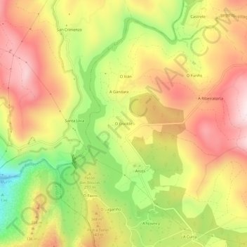 Mappa topografica O Enxilde, altitudine, rilievo