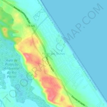 Mappa topografica Porto das Dunas, altitudine, rilievo