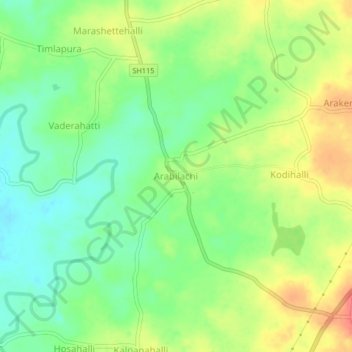 Mappa topografica Arabilachi, altitudine, rilievo