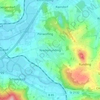 Mappa topografica Niederrunding, altitudine, rilievo