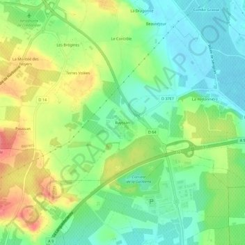 Mappa topografica Bayssan, altitudine, rilievo