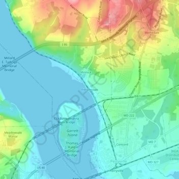 Mappa topografica Frenchtown, altitudine, rilievo