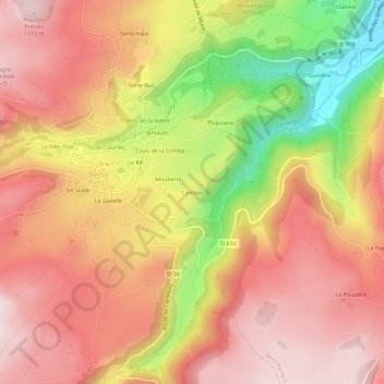 Mappa topografica Combes, altitudine, rilievo
