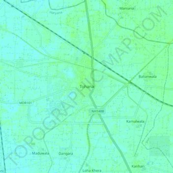 Mappa topografica Tohana, altitudine, rilievo