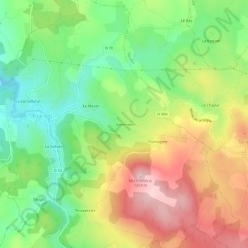 Mappa topografica Varennes, altitudine, rilievo