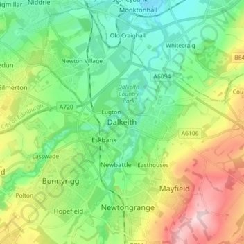 Mappa topografica Dalkeith, altitudine, rilievo