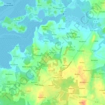 Mappa topografica Kernours, altitudine, rilievo
