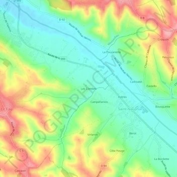 Mappa topografica Les Combes, altitudine, rilievo