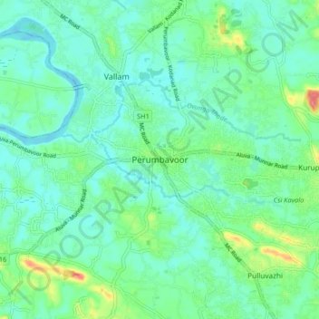 Mappa topografica Perumbavoor, altitudine, rilievo