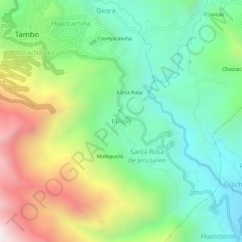 Mappa topografica Millpo, altitudine, rilievo