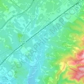 Mappa topografica Can Riera, altitudine, rilievo