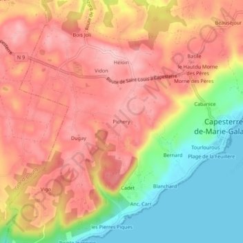 Mappa topografica Pichery, altitudine, rilievo