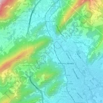 Mappa topografica Olarigo, altitudine, rilievo