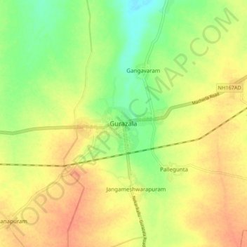 Mappa topografica Gurazala, altitudine, rilievo