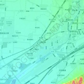 Mappa topografica 十里堡镇, altitudine, rilievo