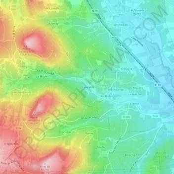 Mappa topografica Chaponière, altitudine, rilievo