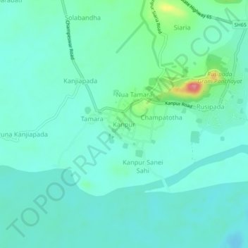 Mappa topografica Kanpur, altitudine, rilievo