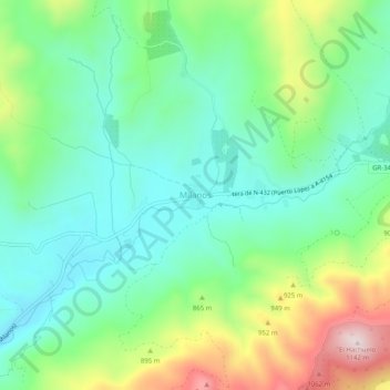 Mappa topografica Milanos, altitudine, rilievo