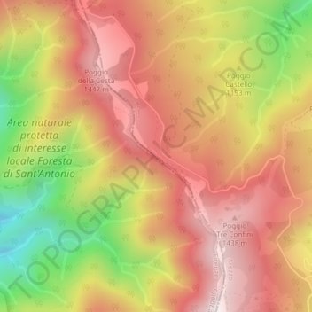 Mappa topografica Varco di Reggello, altitudine, rilievo